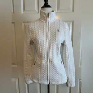 Spyder Women's White Cable Knit Fleece Lined Jacket